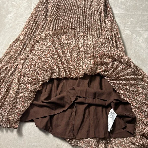 Abercrombie & Fitch Petite Floral Pleated Midi Skirt Brown Size M NWT - Picture 6 of 13